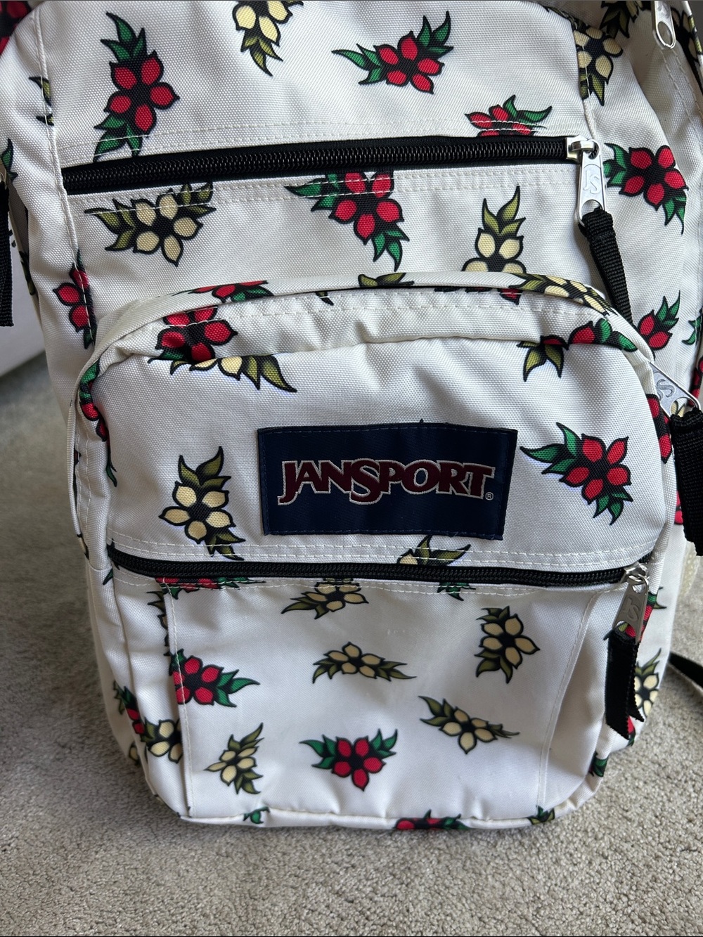 Jansport Cream Backpack with Red & Yellow Floral Print - Picture 5 of 7
